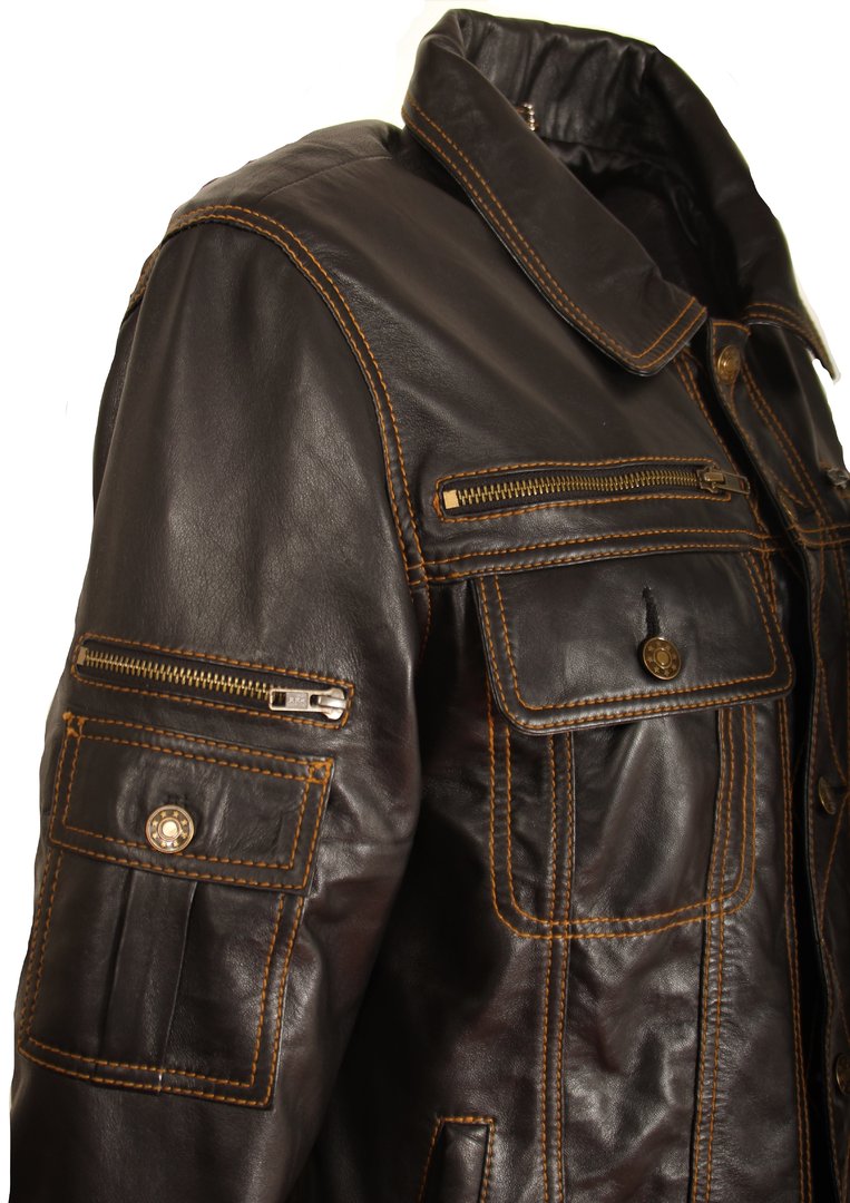 Leren jack in jeans-stijl van ECHT leer in zwart en donkerblauw