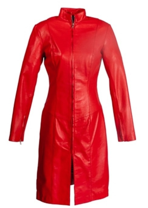 Leather Coat Leather Dress in RED GENUINE LEATHER with Zipper