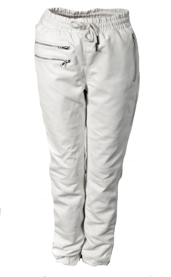 Jogging Trousers in GENUINE Leather With Side Stripes For Men in white