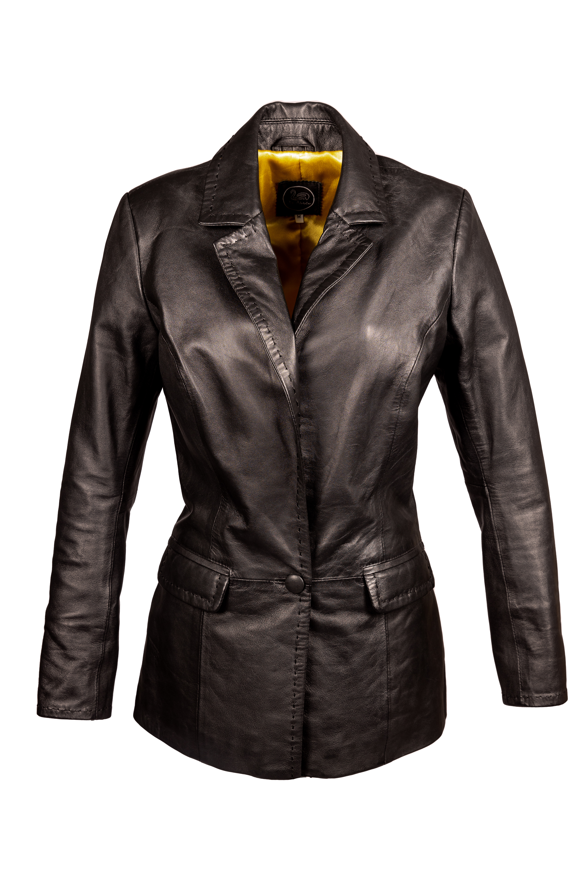 Leren blazer Lange blazer/leren jas in elegante zakelijke stijl in zwart