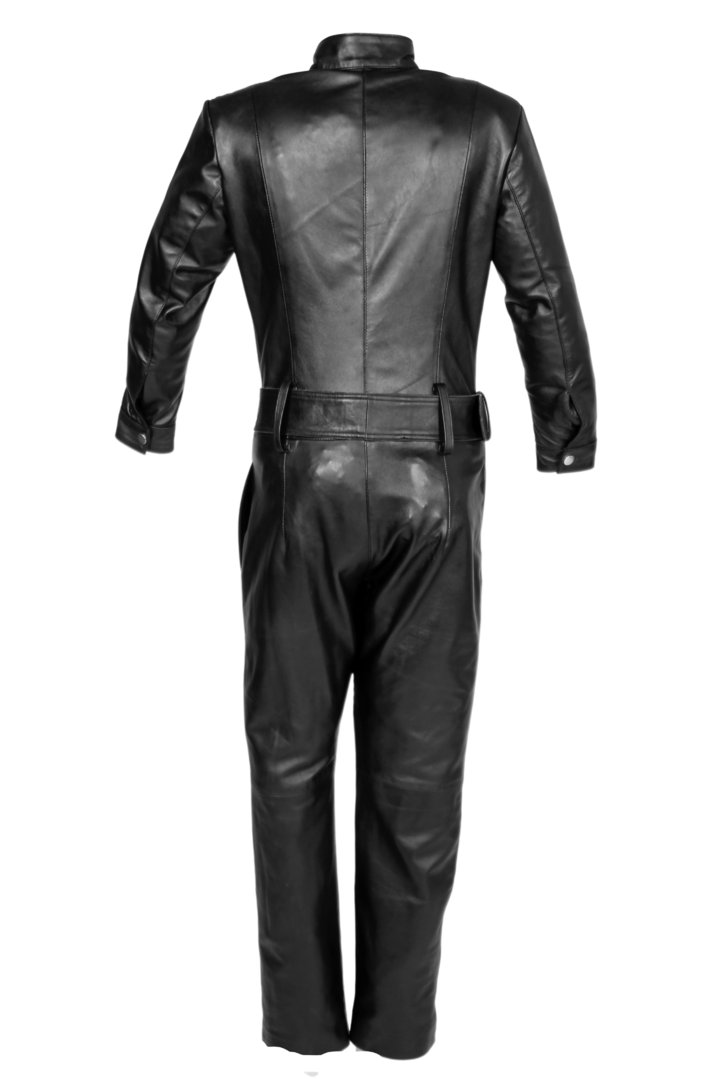 Leder-Jumpsuit Leder-Overall in elegant schwarz