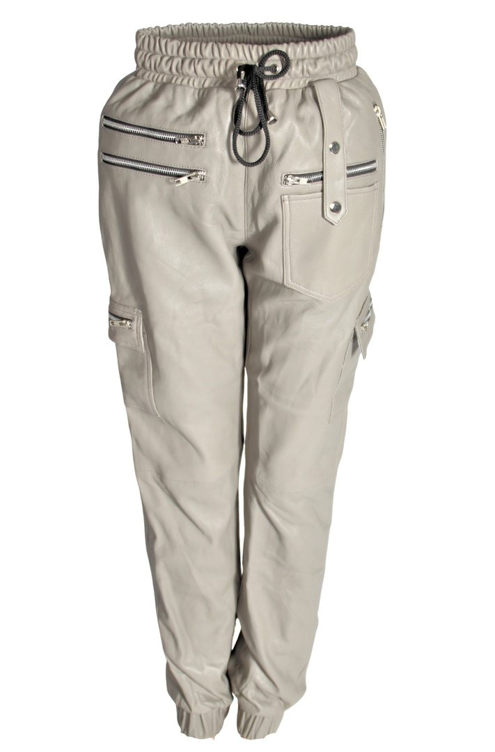 GENUINE Leather Jogging Trousers With Cargo Bags Men gray