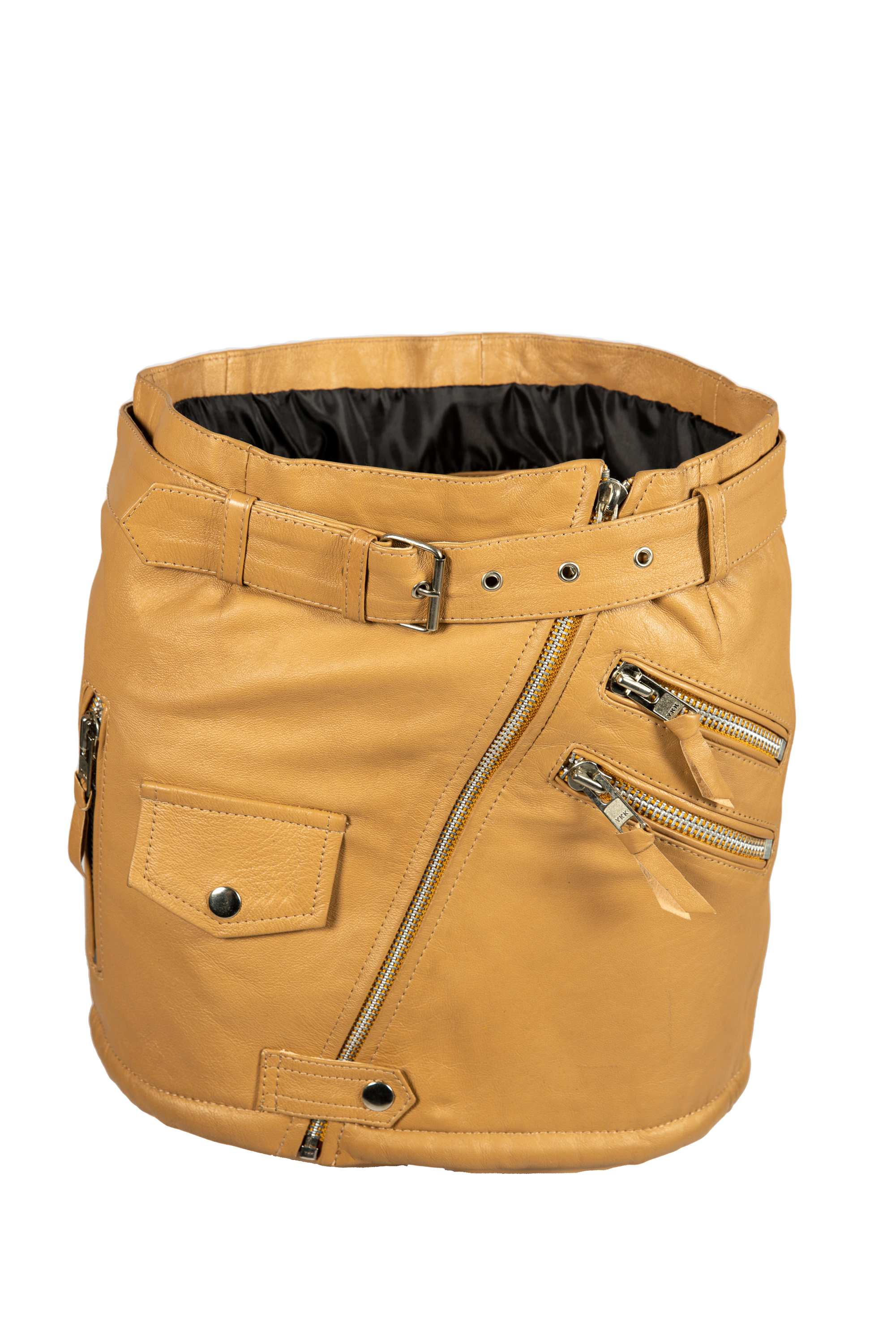 Leather mini skirt in soft genuine  leather in beige