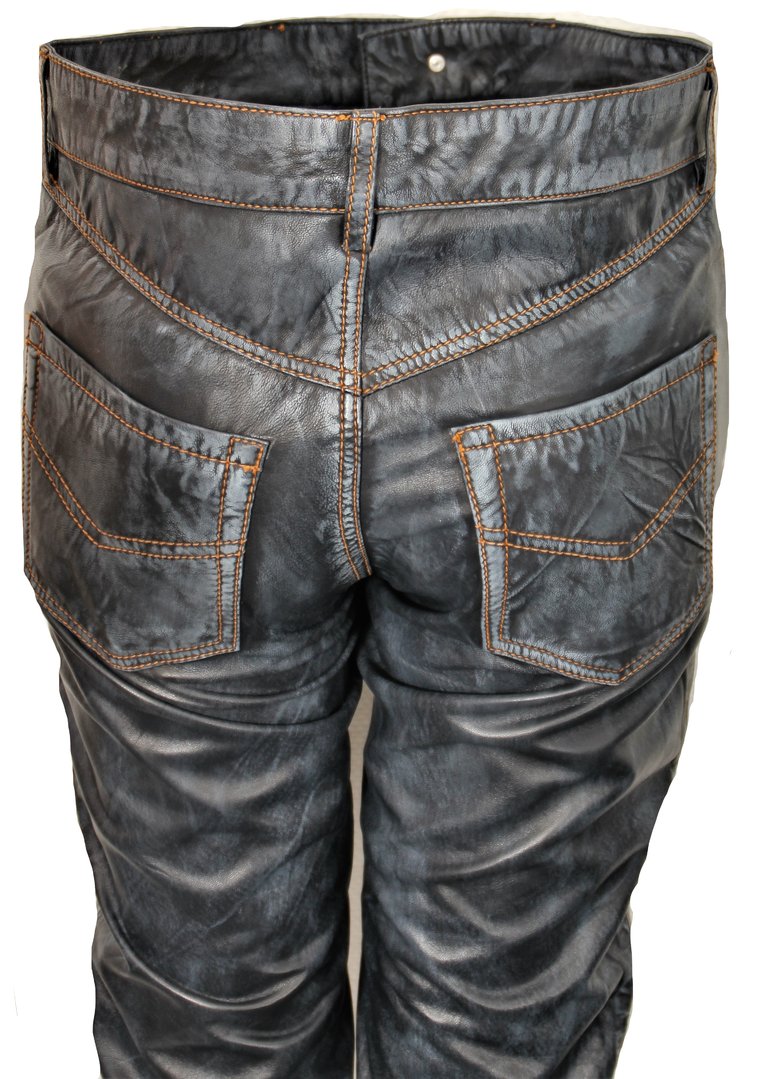 Lederen broek designer jeans REAL lederen donkerblauwe vintage USED LOOK