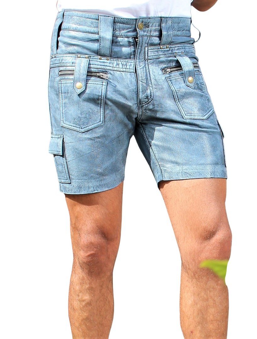 Leather Sport Shorts Made of GENUINE Leather in blue