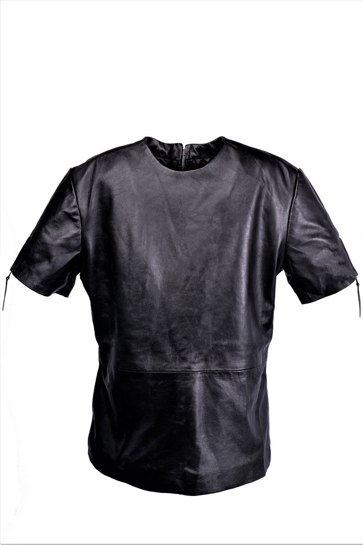 Camicia in pelle T Shirt Pelle Top VERA nappa di agnello in nero