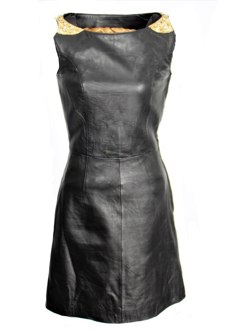 Elegant leather dress in GENUINE LEATHER black POMPÖÖS