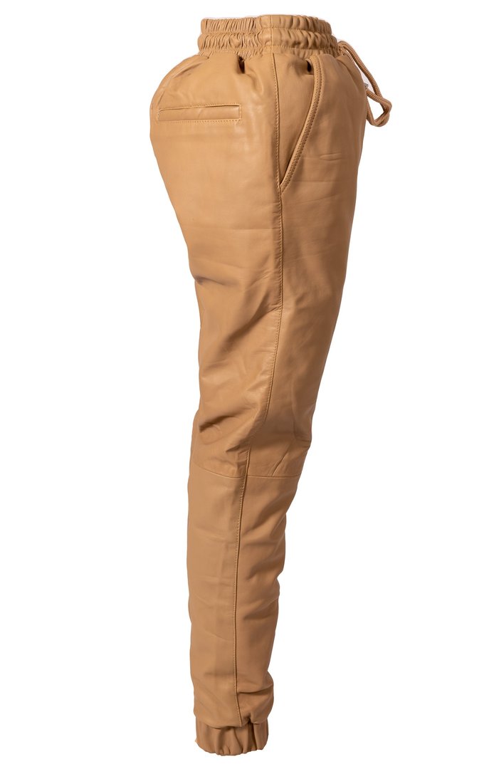 Jogging Trousers Made Of GENUINE Leather in beige