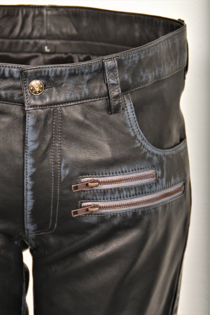 Lederen broek als lederen designer jeans in REAL leer in USED LOOK