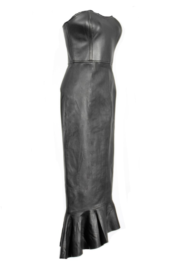 Leather dress Corsage dress in GENUINE LEATHER in the flounce style POMPÖÖS
