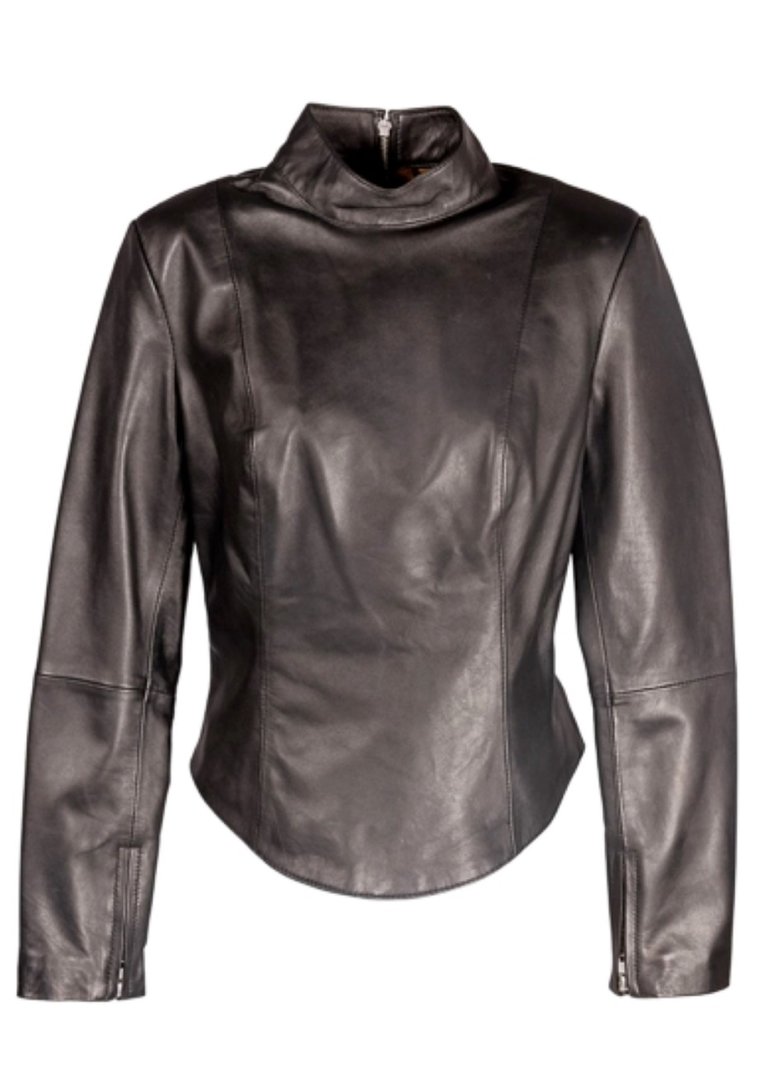 Leather Top genuine leahter with stand-up collar in black