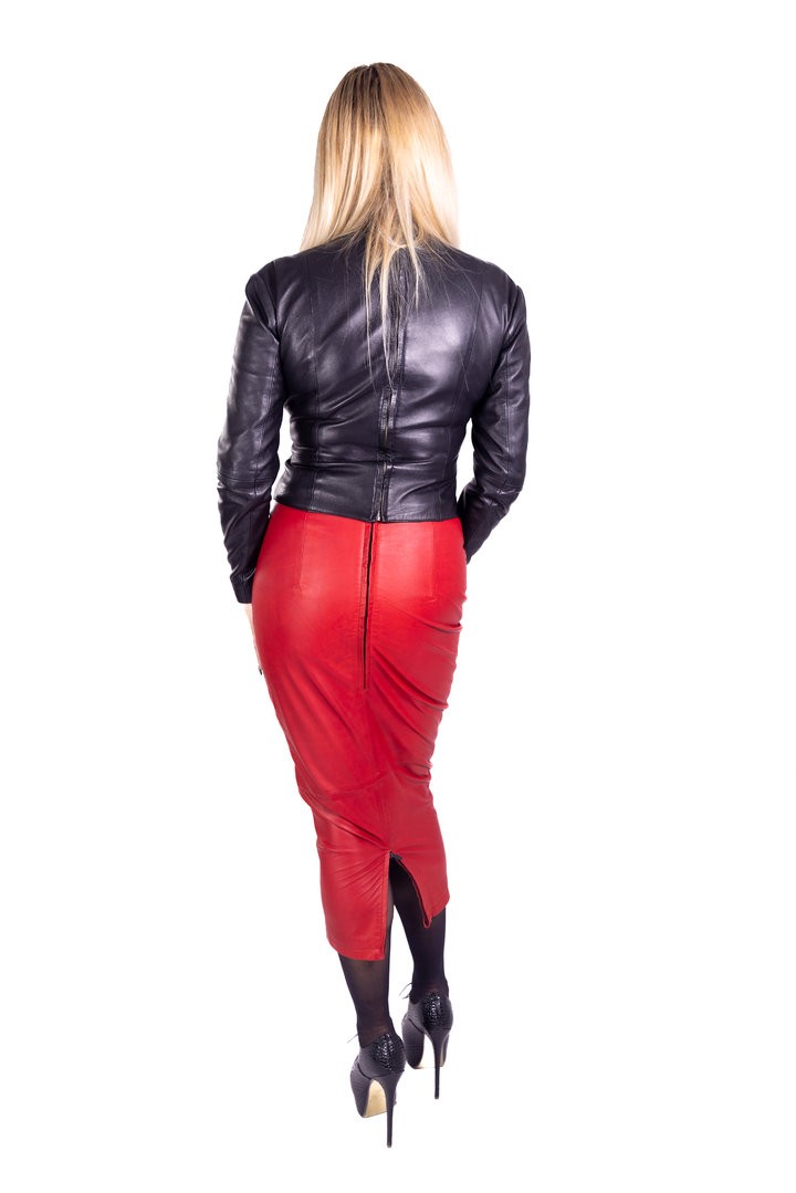 Leather skirt as HOBBLE SKIRT with HIGH WAIST in GENUINE LEATHER red