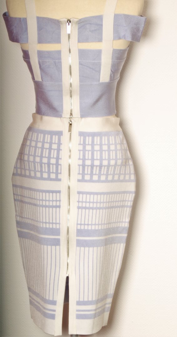Vestido elástico de 2 piezas blanco-azul claro que abraza la figura