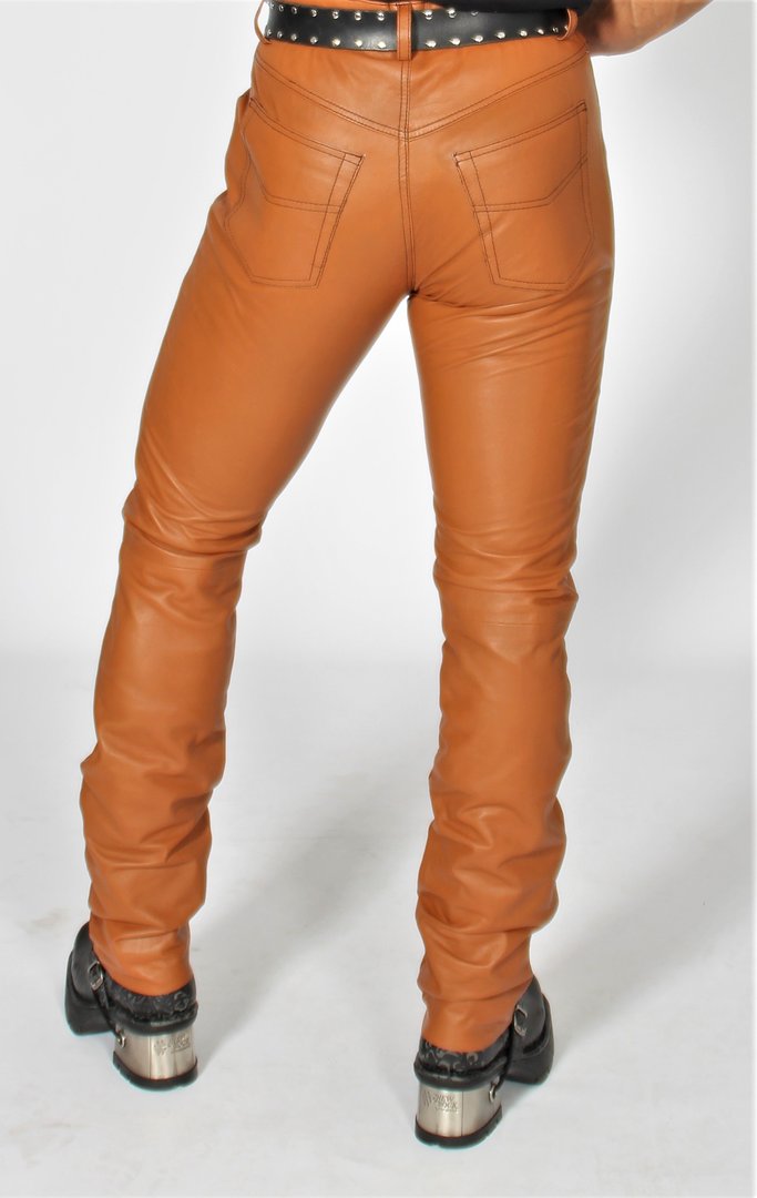 Lederhose Leder-Designer Jeans in ECHT-Leder in cognac