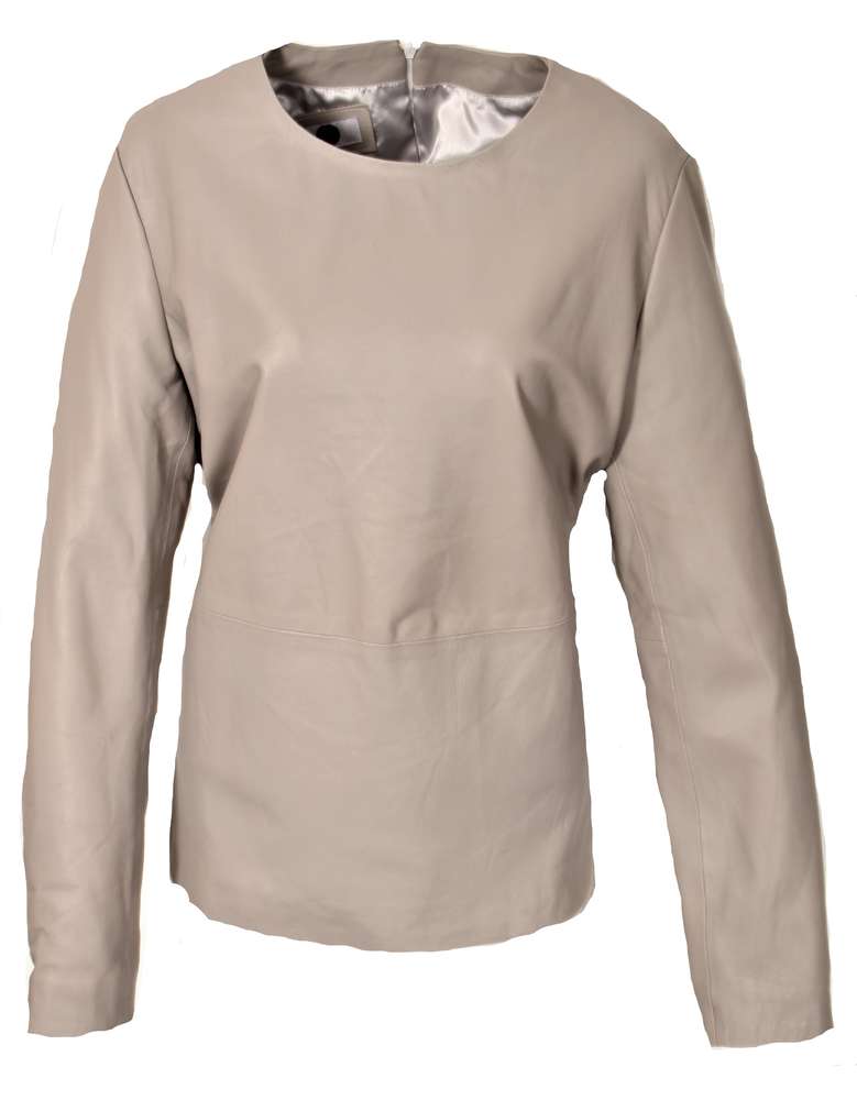 Ledershirt Leder-Pullover Ledertop in ECHT LEDER in grau