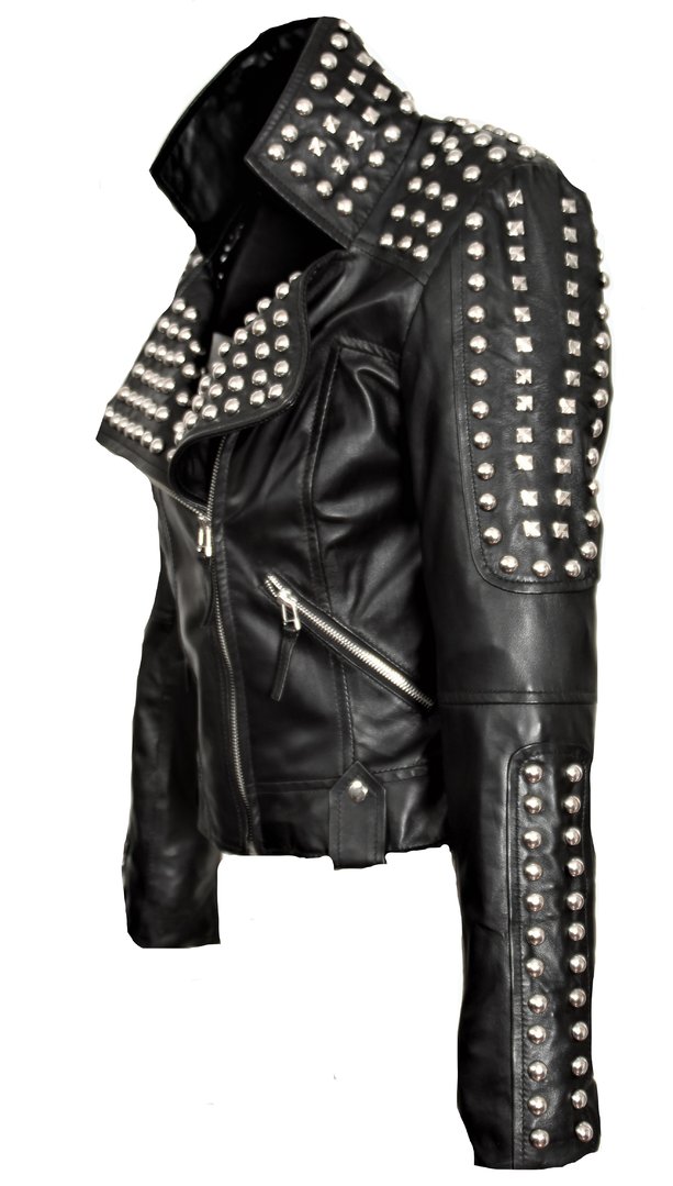 Lederjacke - Biker Jacke mit vielen Nieten in schwarz