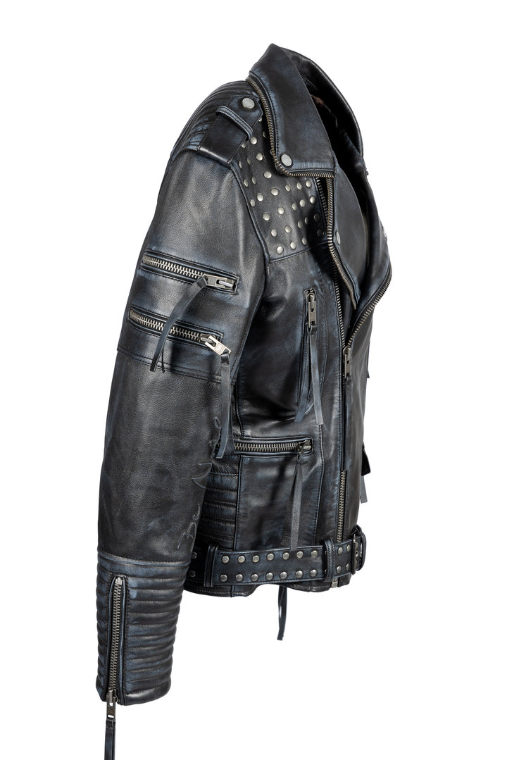 Leather jacket heavy metal biker jacket in used look with rivets