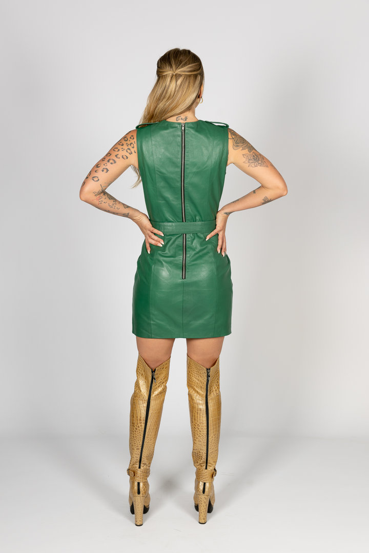 Leren jurk in ECHT LEER groen-Beverly Hills-