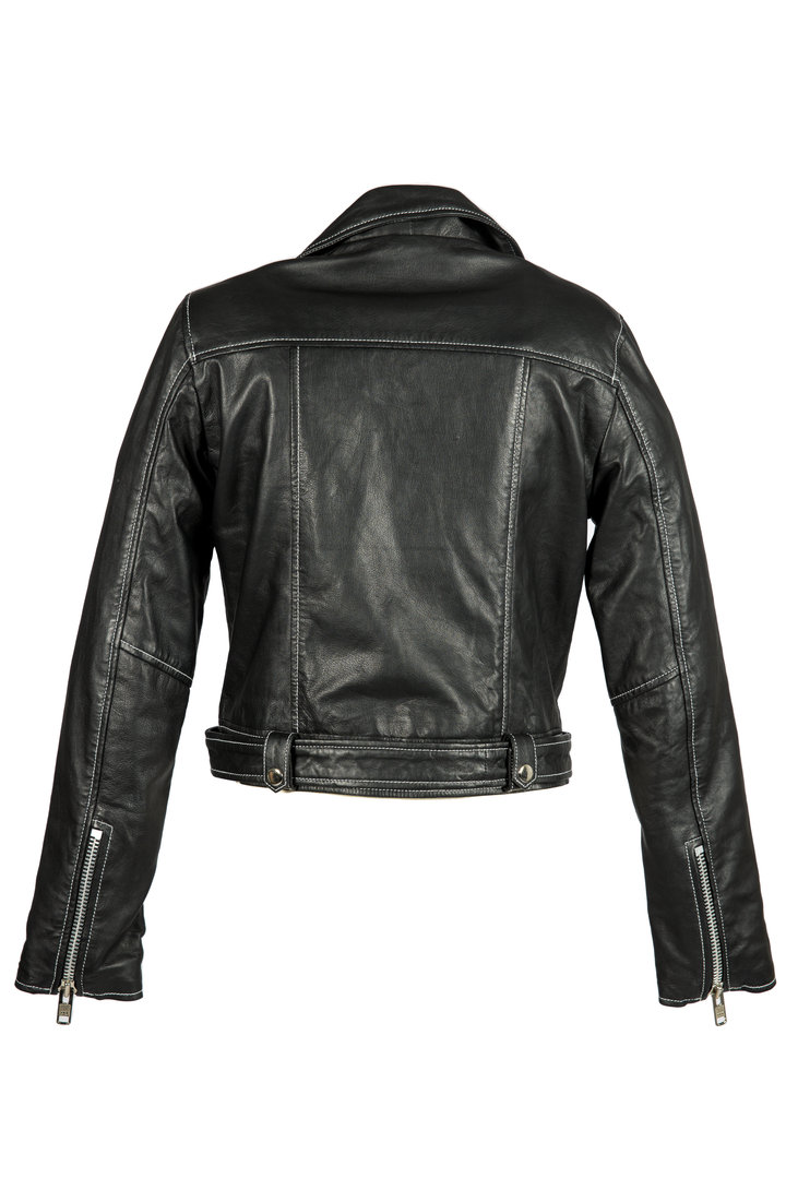 Leather Jacket short Biker Jacket made of GENUINE LEATHER in black
