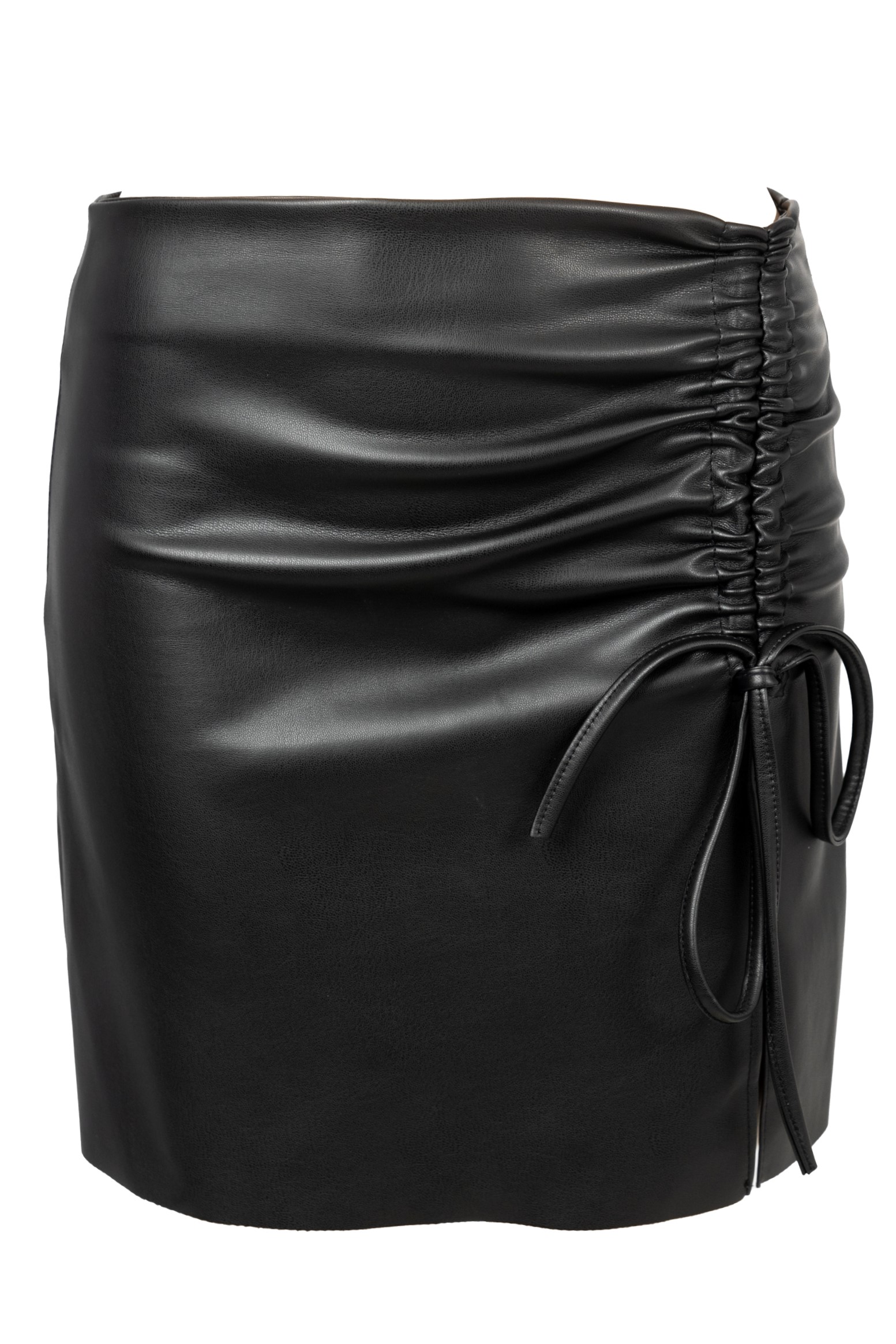 Falda de cuero genuino con grandes cremalleras en negro