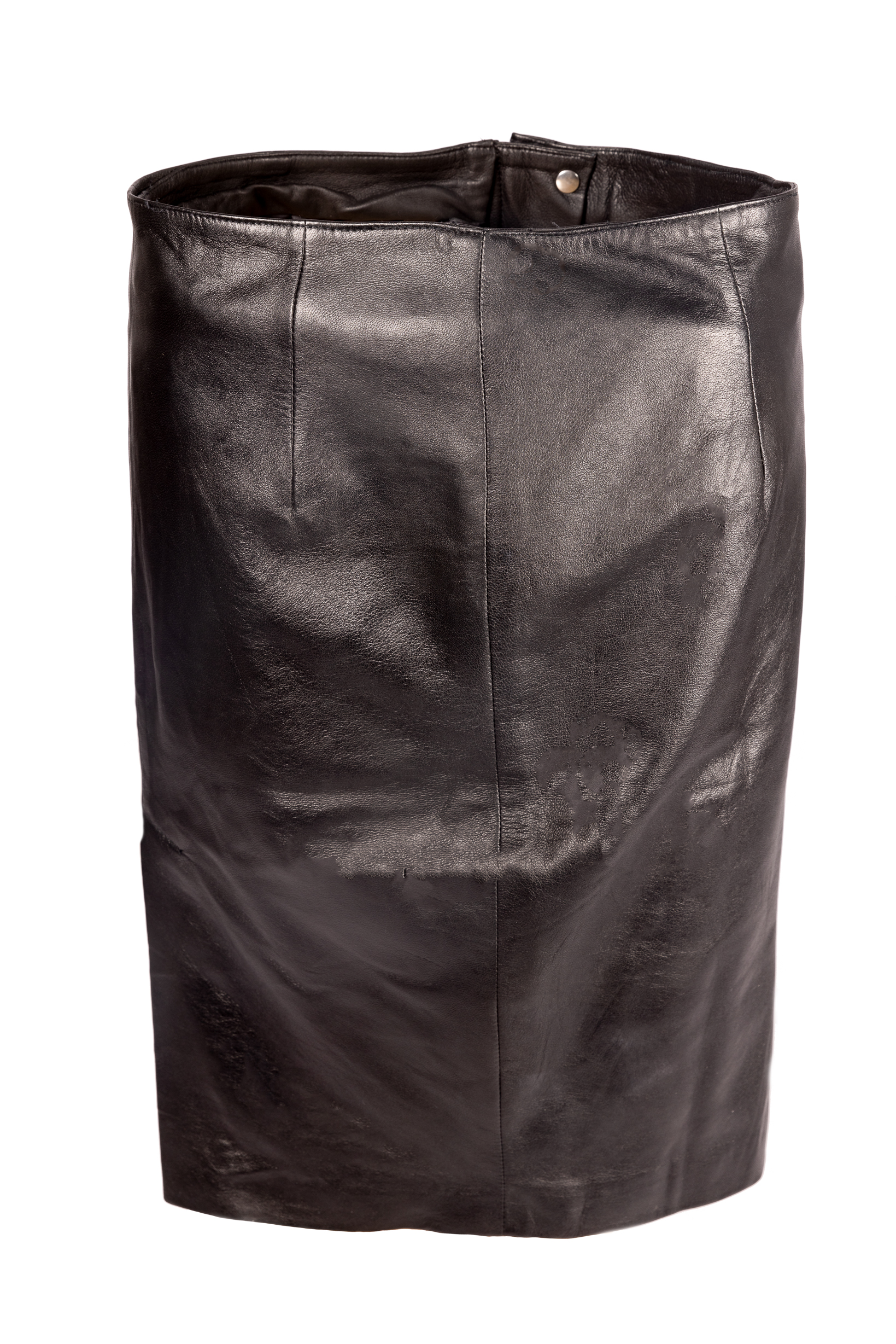 Falda de cuero, falda lápiz de cuero genuino en elegante color negro