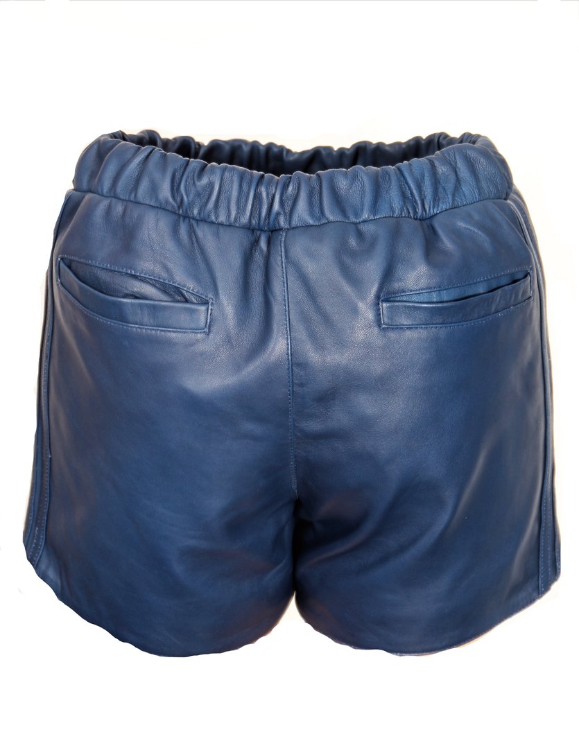 Pantalones cortos de cuero deportivos de cuero genuino azul