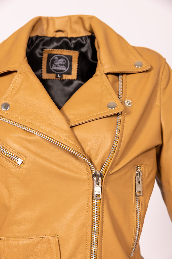 Leather Jacket short Biker Jacket made of GENUINE LEATHER in beige
