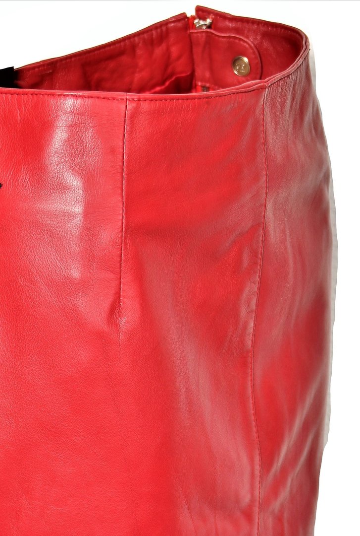Falda de cuero, falda lápiz de cuero genuino en rojo