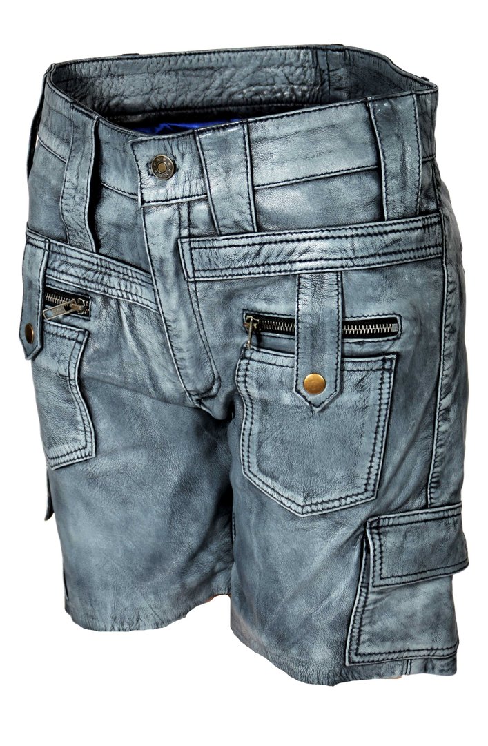 Pantalon cargo short en cuir au look vintage CUIR VÉRITABLE bleu