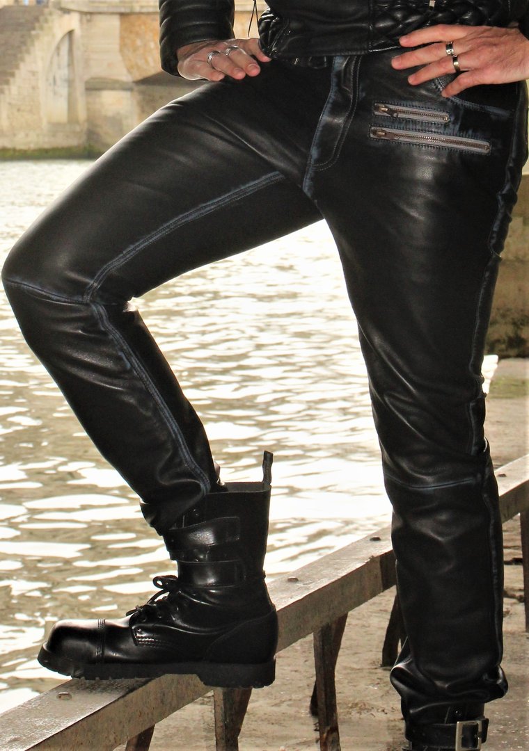 Lederhose im Designer Jeans Style in ECHT-Leder -USED LOOK