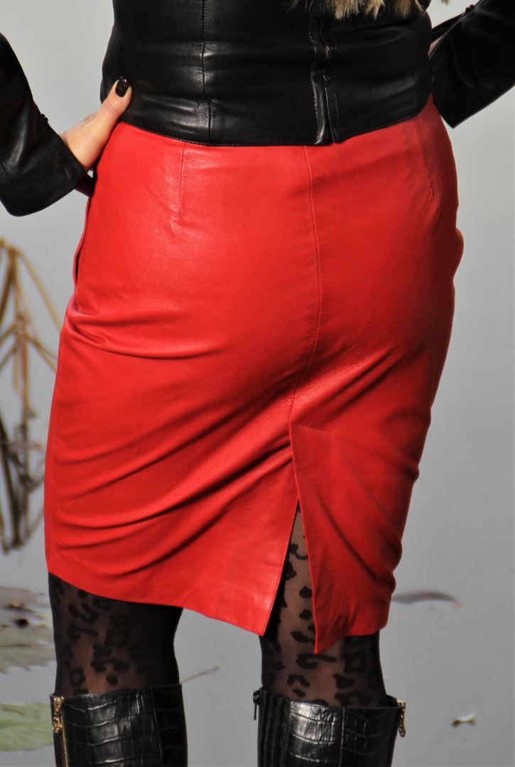 Leather Pencil Skirt Made of GENUINE Leather in Red