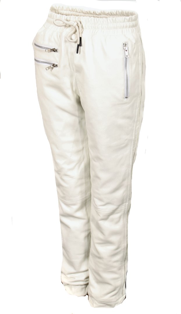 Jogging Trousers in GENUINE Leather With Side Stripes For Men in white