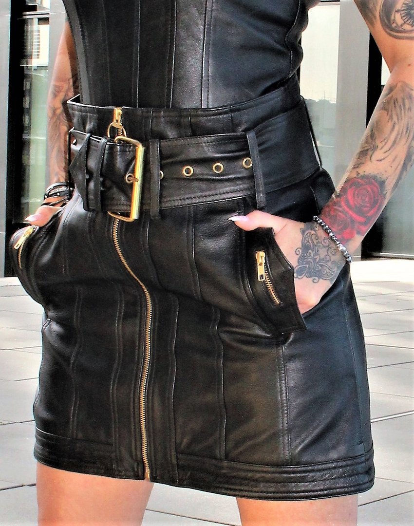 A-Style Lederrock in ECHT-Leder mit breitem Gürtel