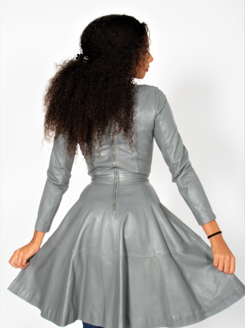 Leather A-Style Dress in GENUINE LEATHER grey -Boston-