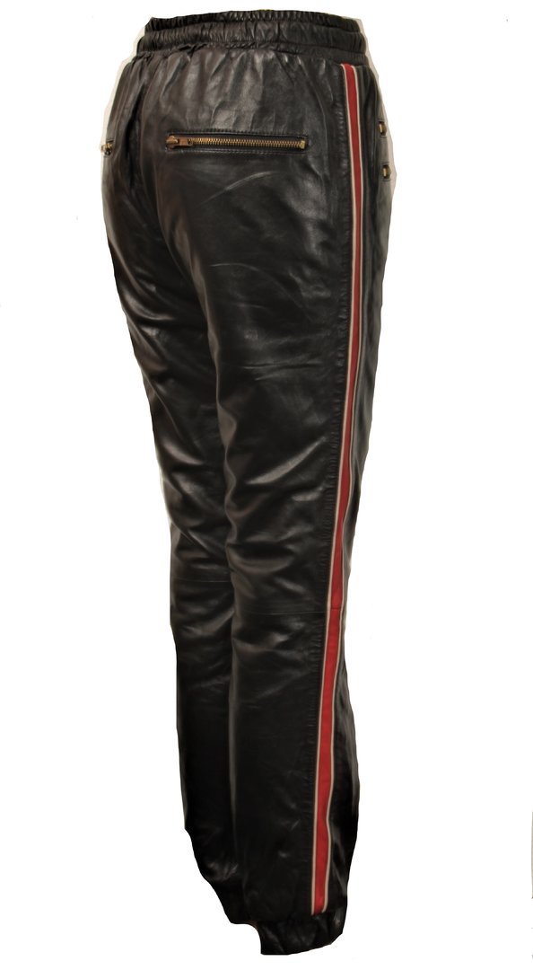 Lederhose Jogginghose ECHT-LEDER mit Streifen in rot/beige