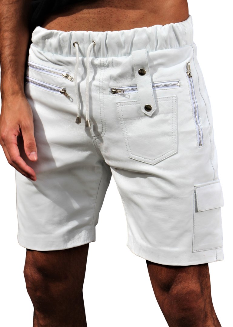 Pantaloni sportivi corti in pelle realizzati in vera pelle bianca