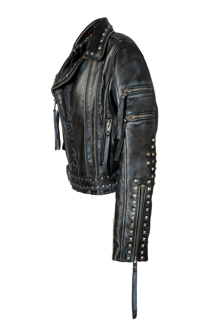 Leather jacket - rocking biker jacket in used look and rivets