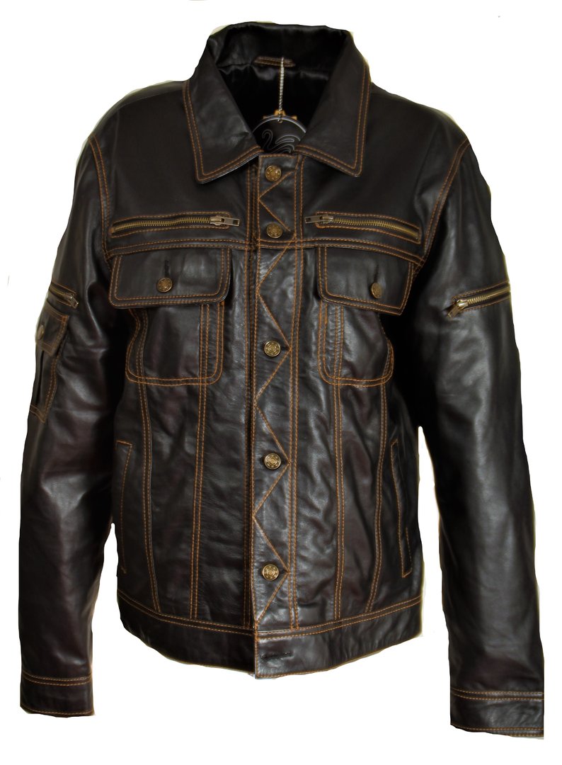 Leather Jacket in Denim Style Genuine Leather in Black