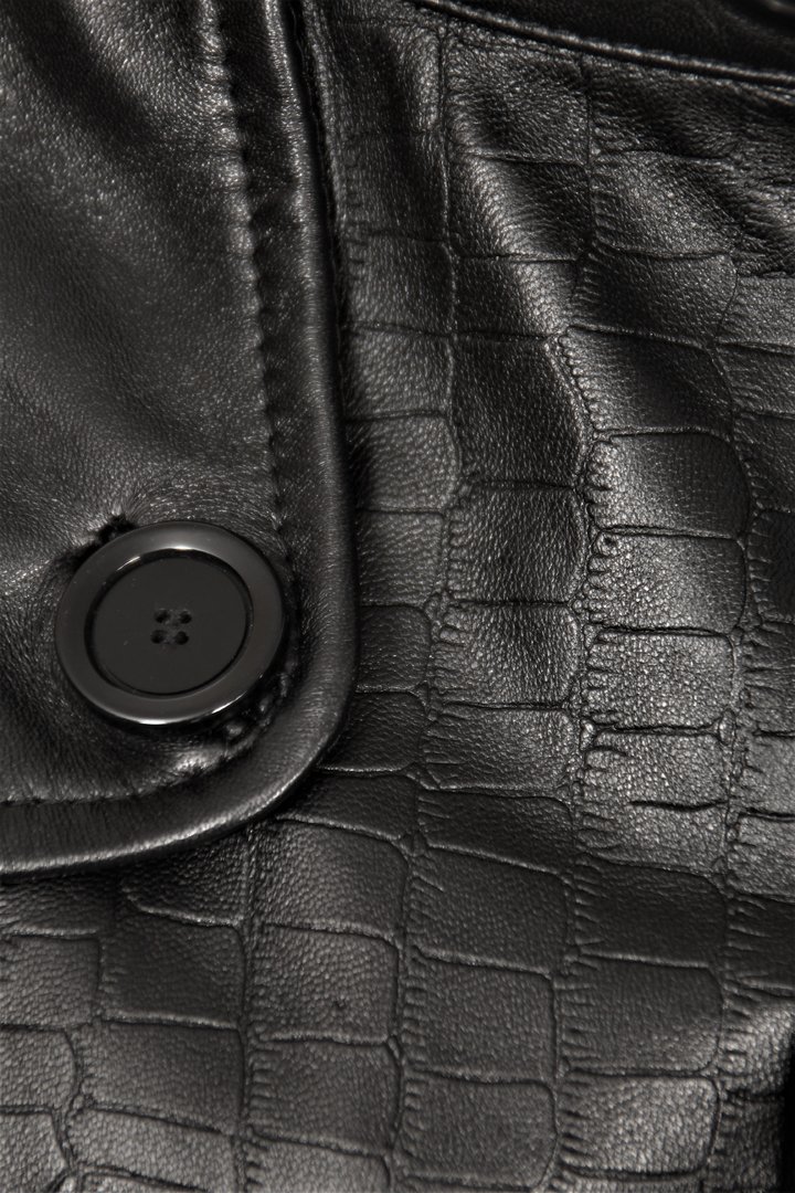 Kurzmantel aus ECHT Leder in schwarz mit Krokodil-Prägung Kroko-Druck
