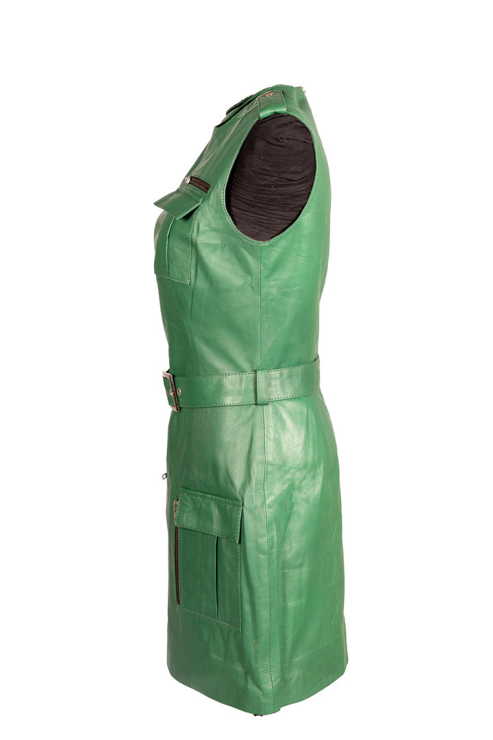 Leren jurk in ECHT LEER groen-Beverly Hills-