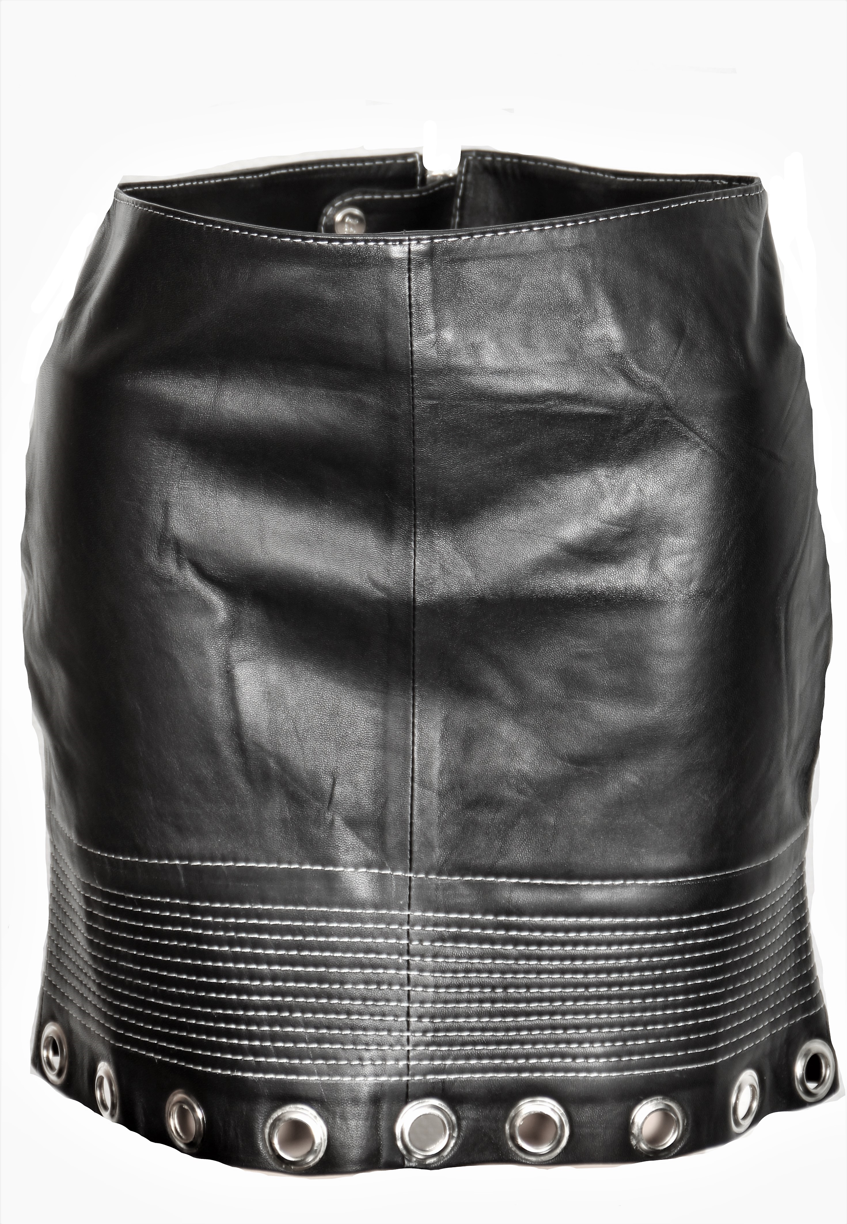 Leather Skirt in GENUINE Leather Cool Black With Rivets
