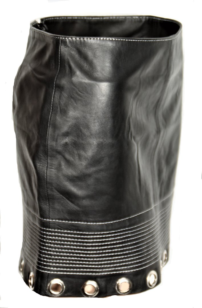 Leather Skirt in GENUINE Leather Cool Black With Rivets