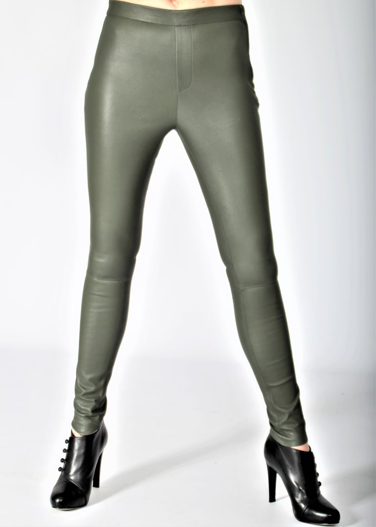 Stretch leather pants as REAL leather leggings olive