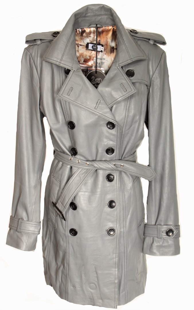 Trench-coat comme manteau de cuir véritable en gris