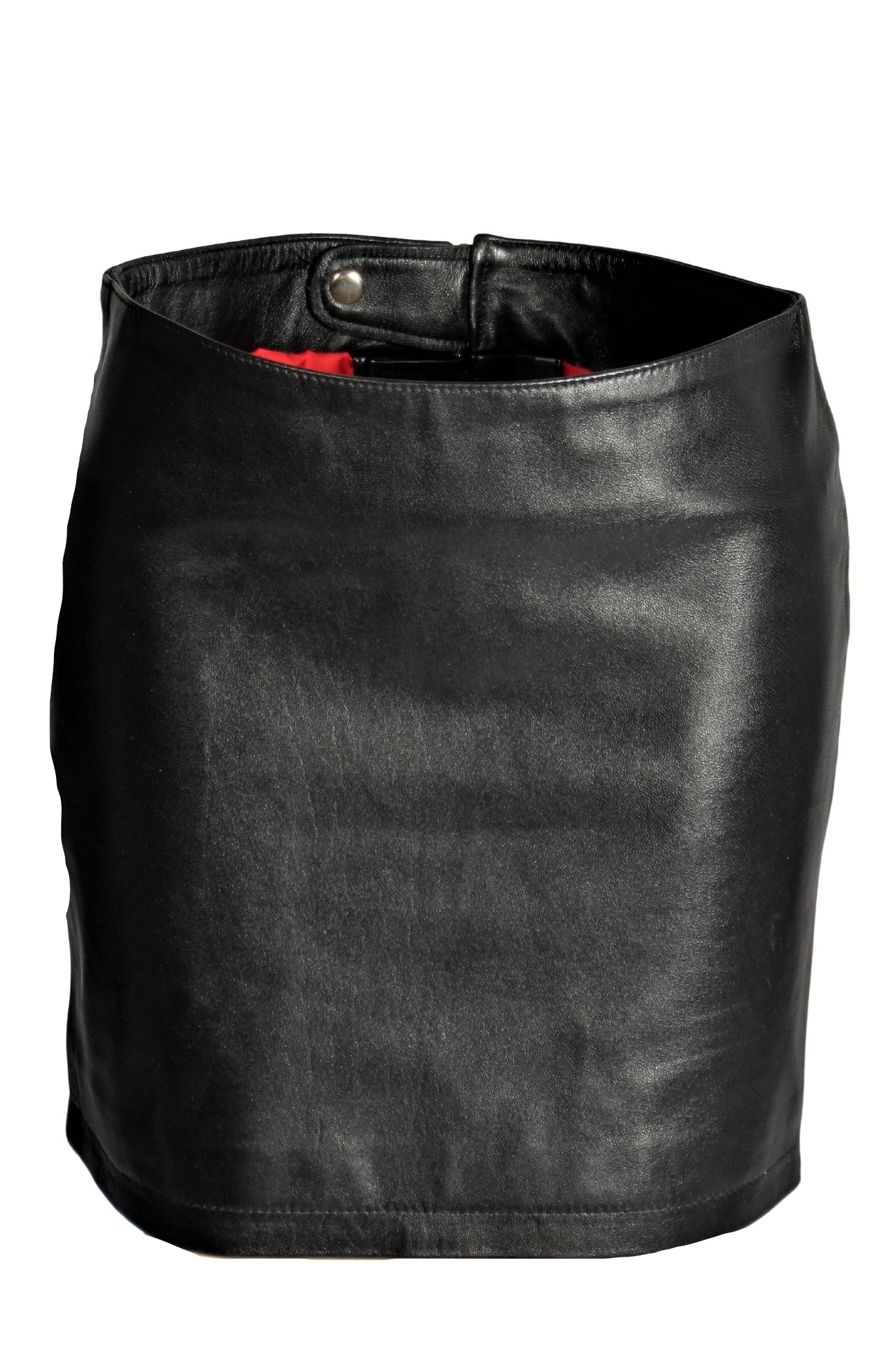 Falda de cuero genuino como mini falda en negro