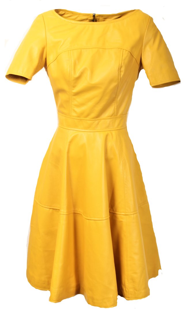 Plaat jurk in ECHT leer geel -Boston