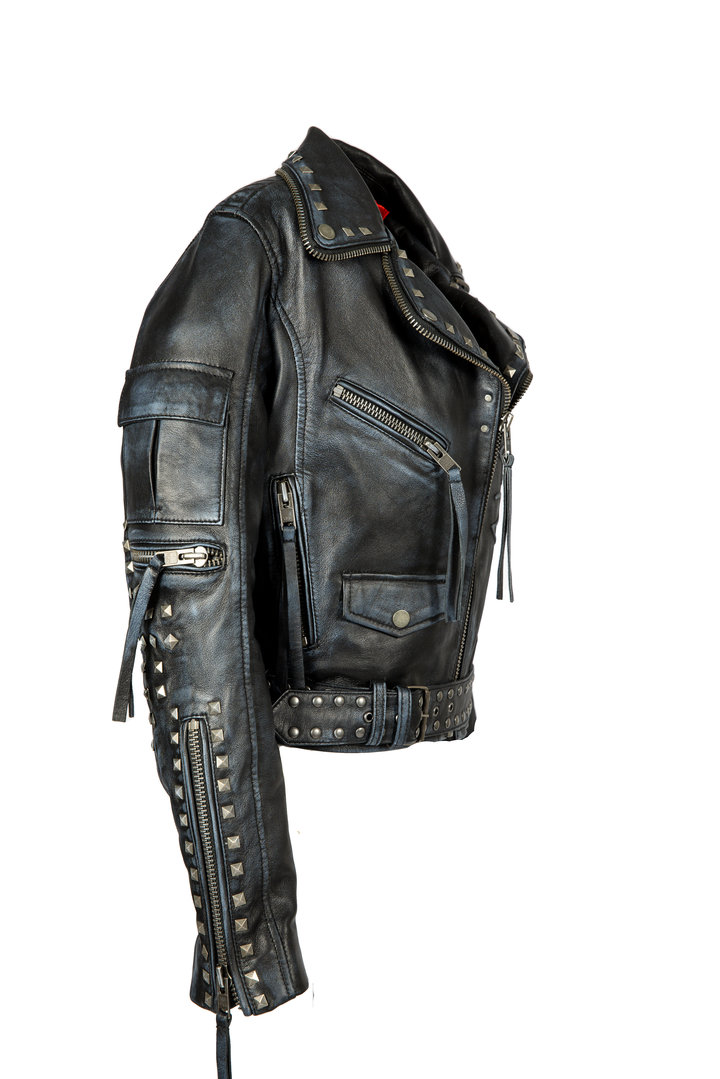 Leather jacket - rocking biker jacket in used look and rivets