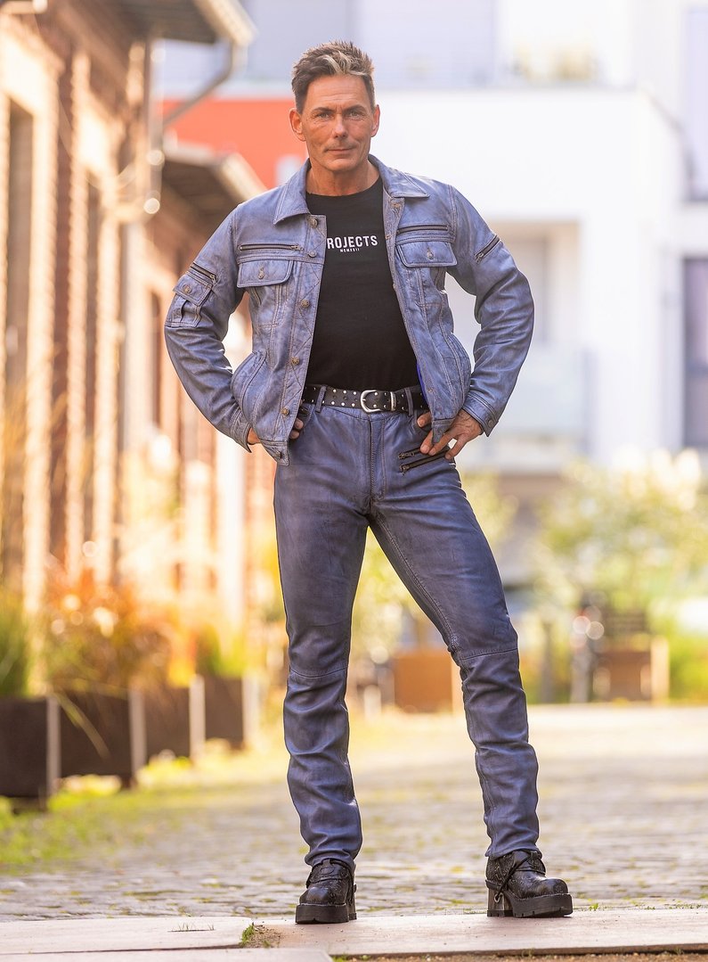Lederjacke im Vintage Jeans-Style aus used look ECHT-Leder