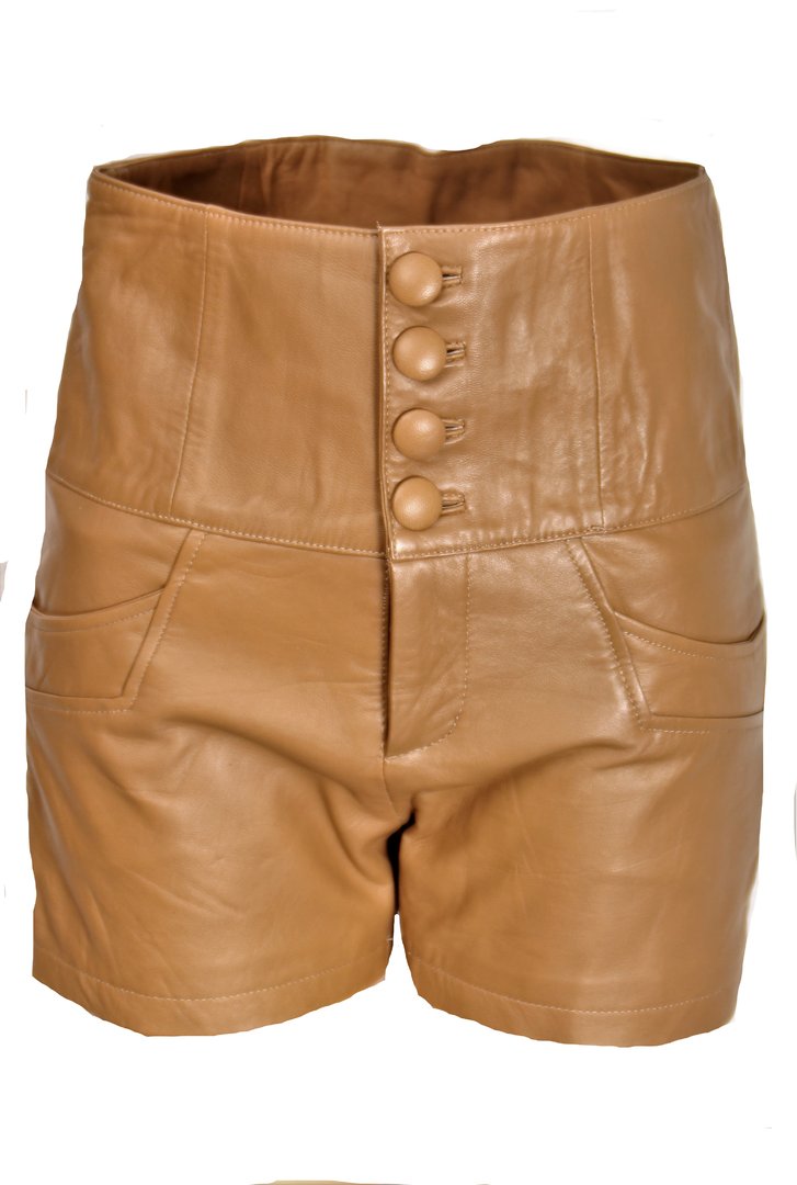 Pantalones cortos de cuero - Pantalones cortos de cuero genuino en color beige