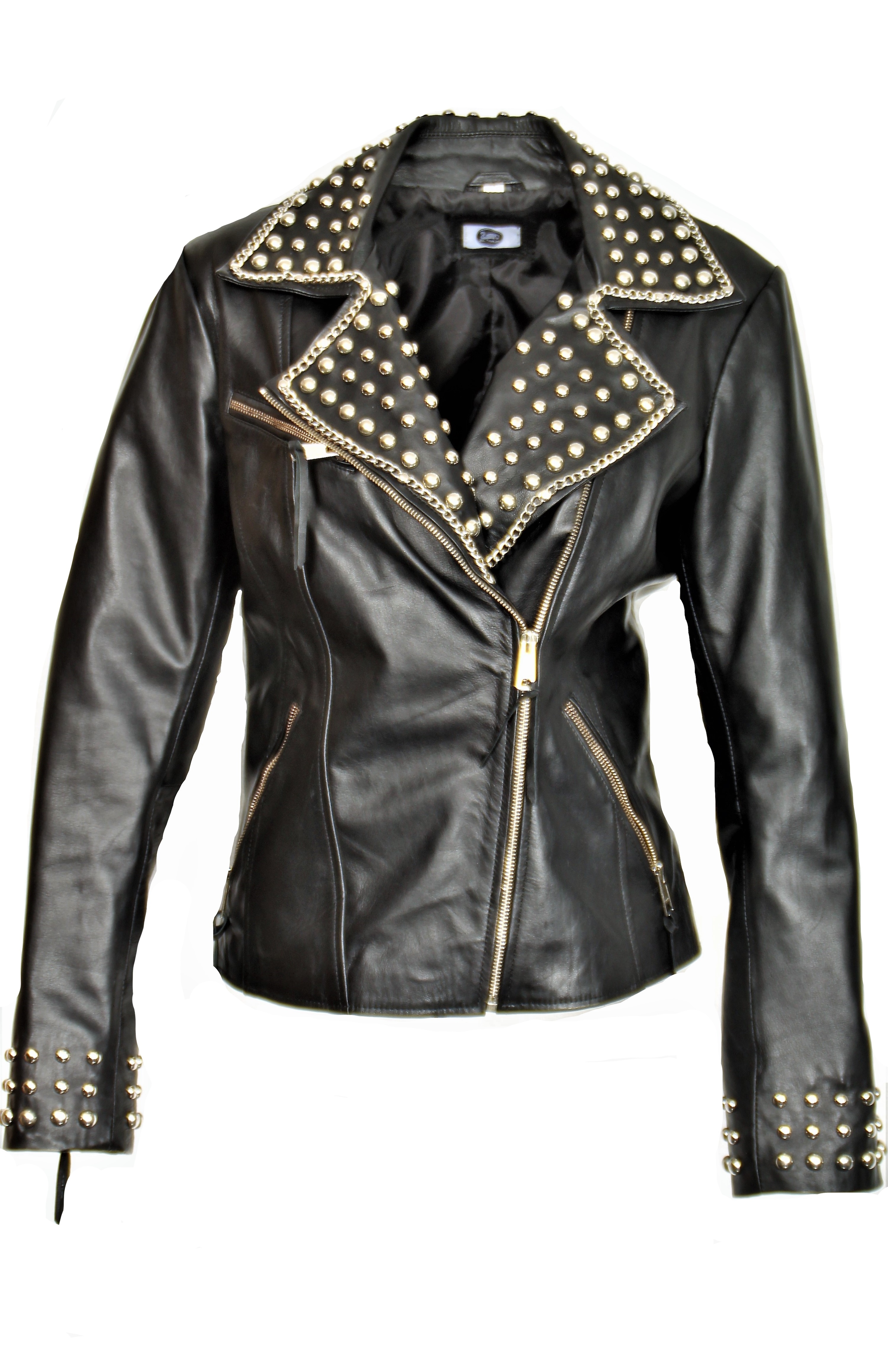 Leather Jacket in GENUINE LEATHER with Rivets - Chains